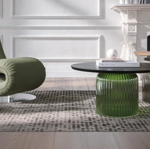 Soffio Elite glass coffee table with wooden top by Tonin Casa.