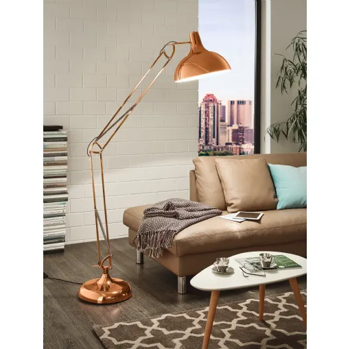 Borgillio copper metal floor lamp by Eglo.