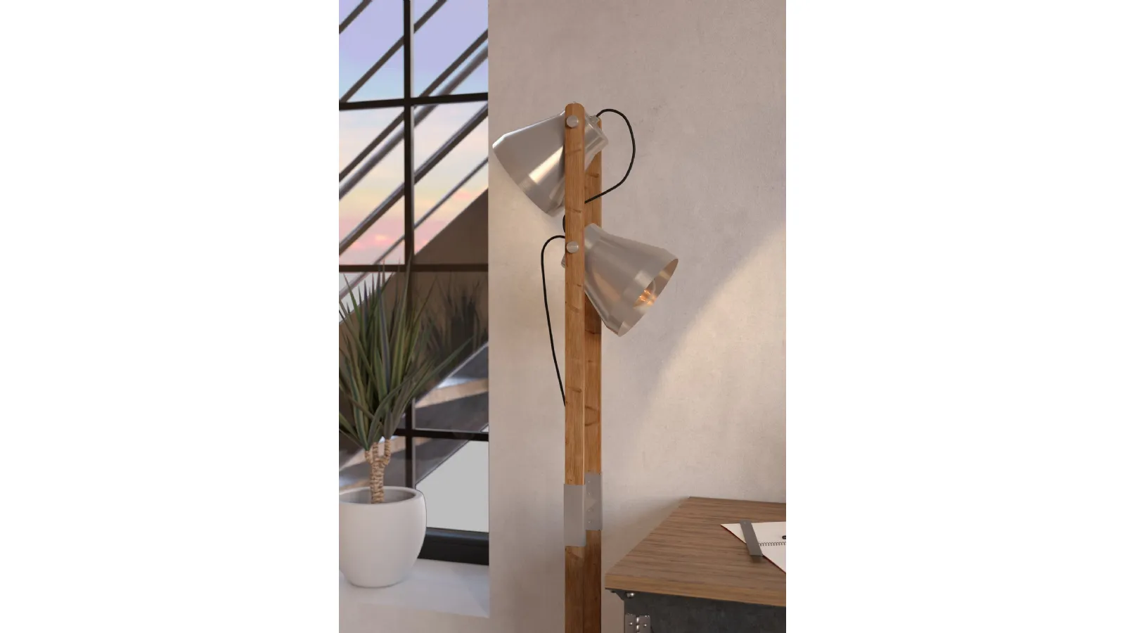 Cawton Floor Lamp in wood and steel by Eglo