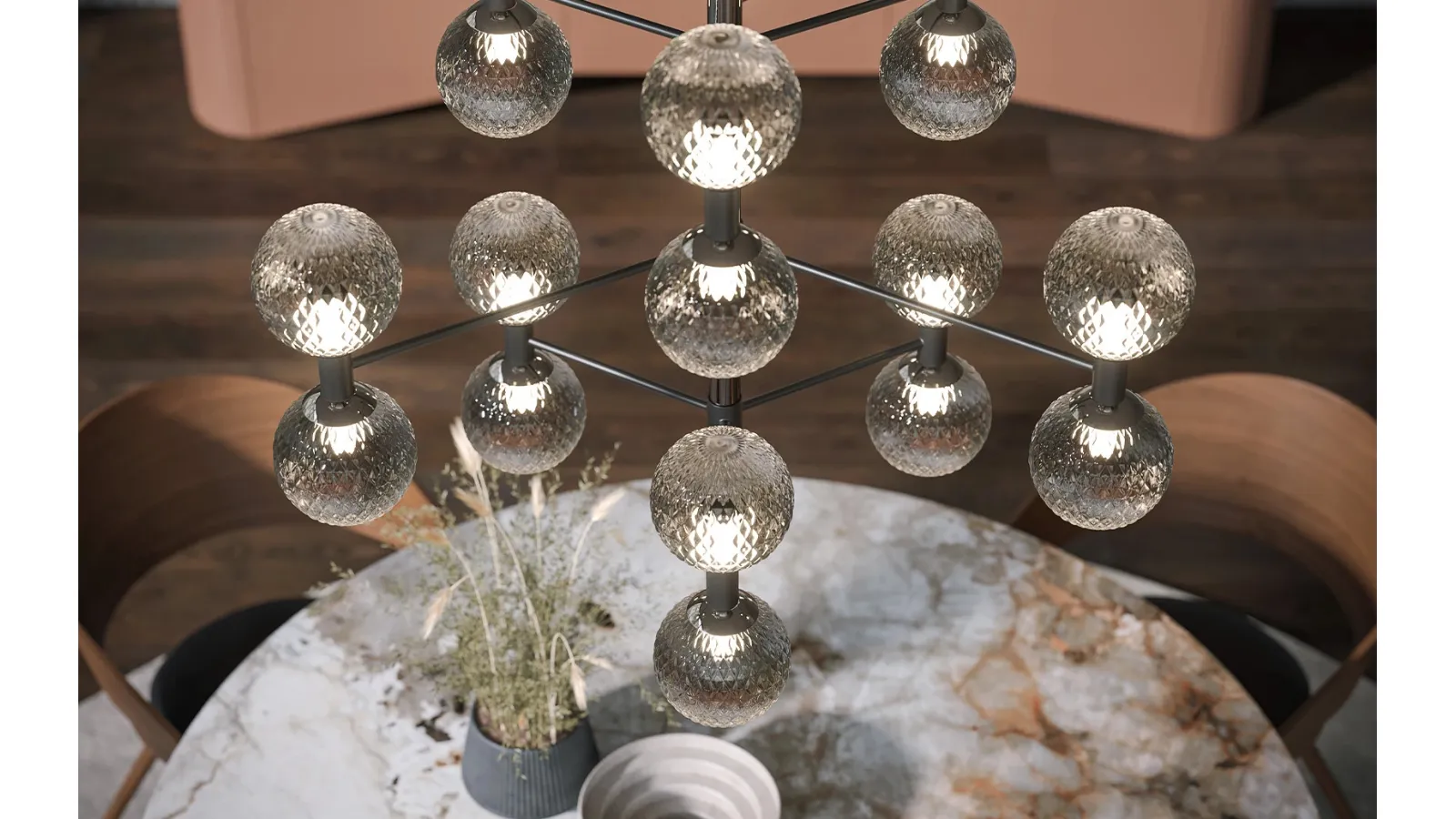 Hyperbola pendant lamp in metal and glass by Tonin Casa.