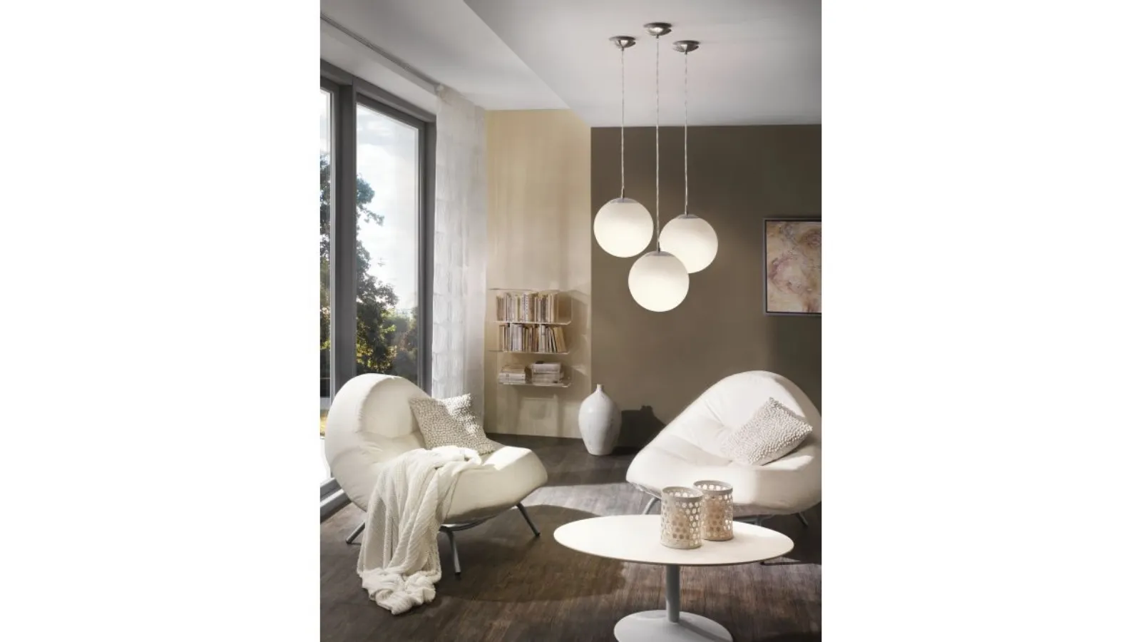 Rondo white opal glass pendant lamp in matt white by Eglo.