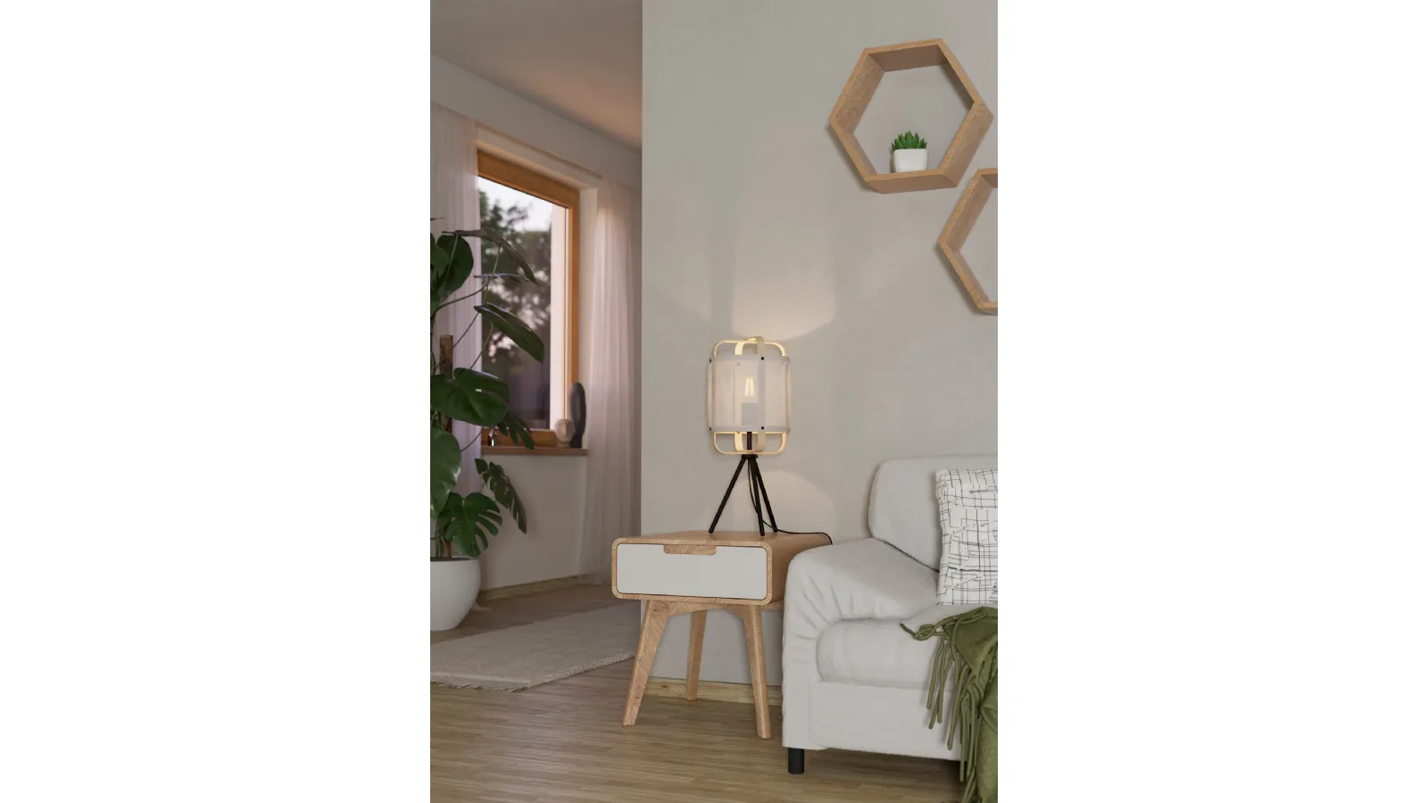 Surfleet wooden and fabric table lamp by Eglo