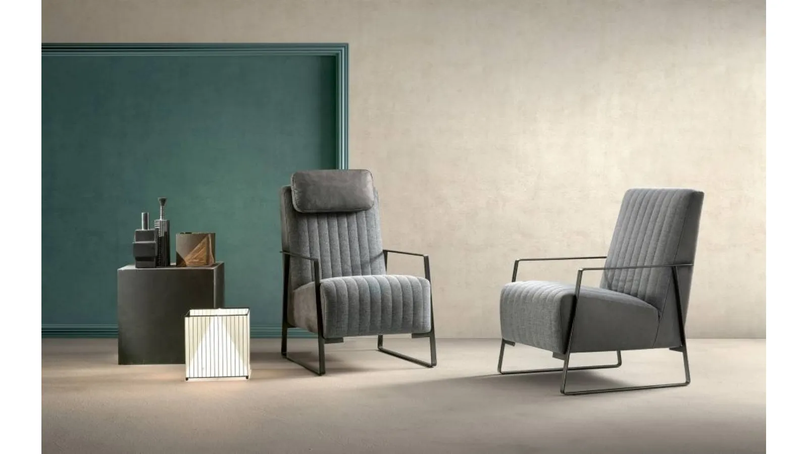 Armchair in fabric and leather Angy by Samoa