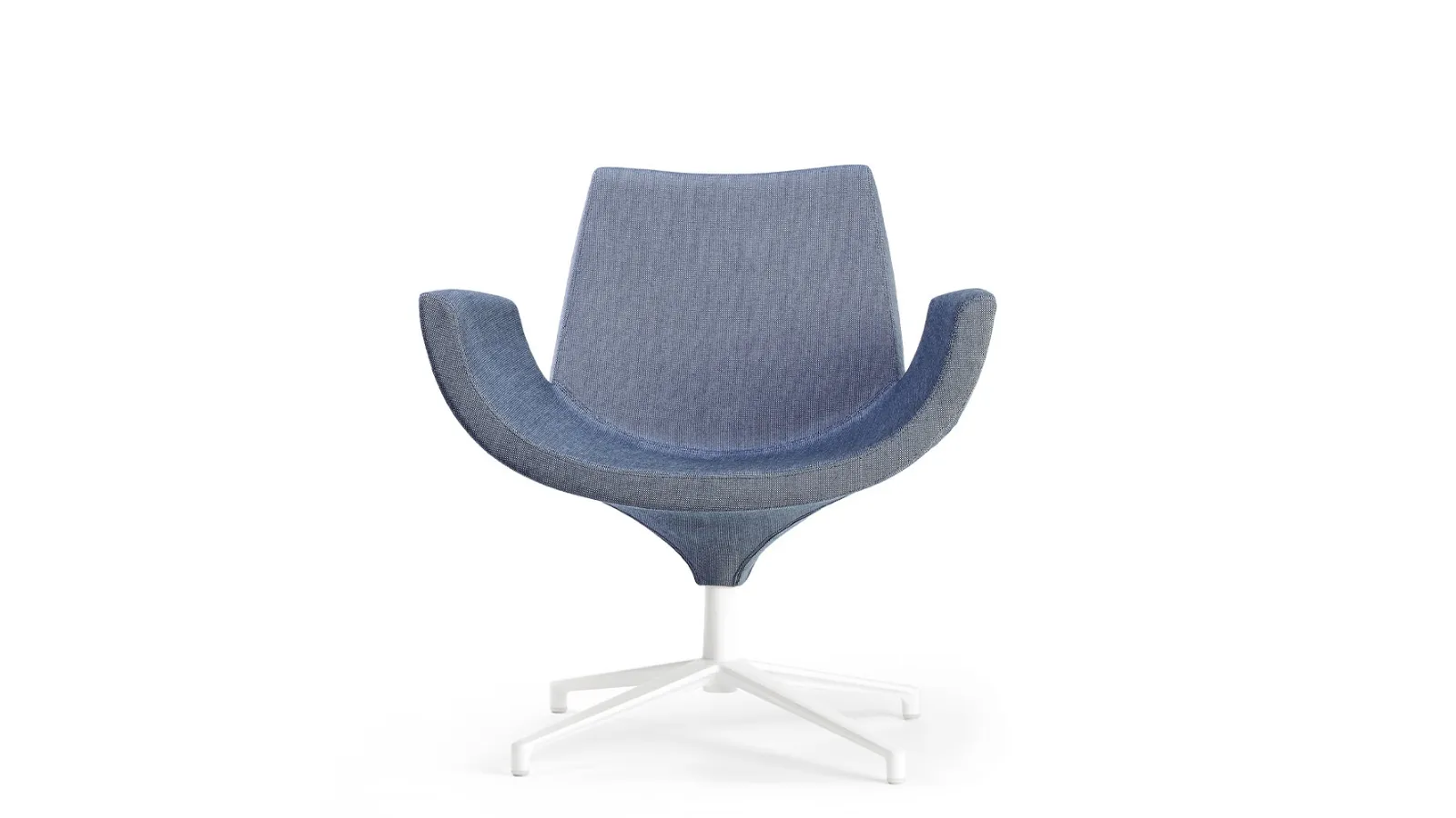 Beetle Low Back cozy armchair with padded fabric upholstery and swivel aluminium base by Infiniti.