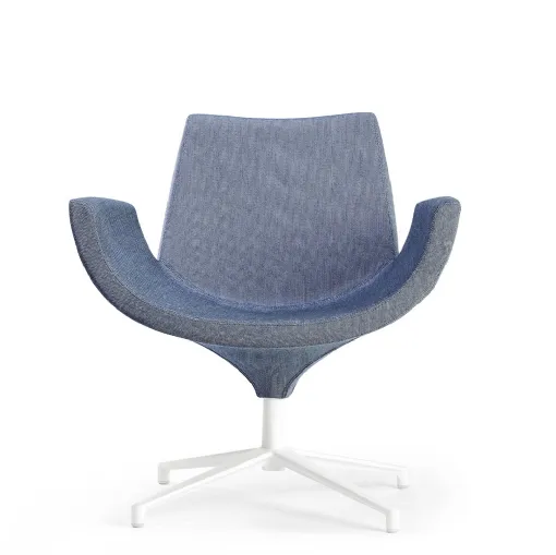 Beetle Low Back cozy armchair with padded fabric upholstery and swivel aluminium base by Infiniti.