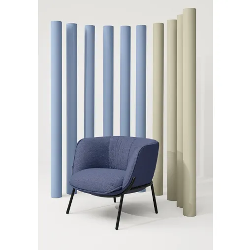 BomBom 4 Legs Armchair upholstered in fabric with steel legs by Infiniti.