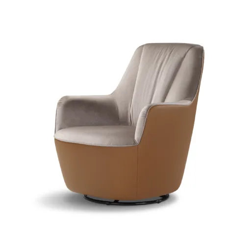 Octavia armchair by Nicoletti Home, featuring a combination of leather and fabric upholstery.