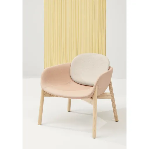 Peb Wooden Leg armchair in padded fabric with Natural Ash legs by Infiniti.