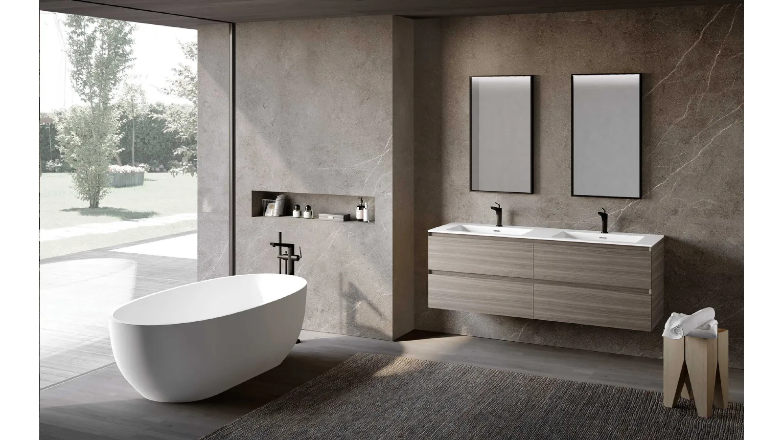 Suspended Bathroom Vanity Block System Syntesi C32 by Baxar.