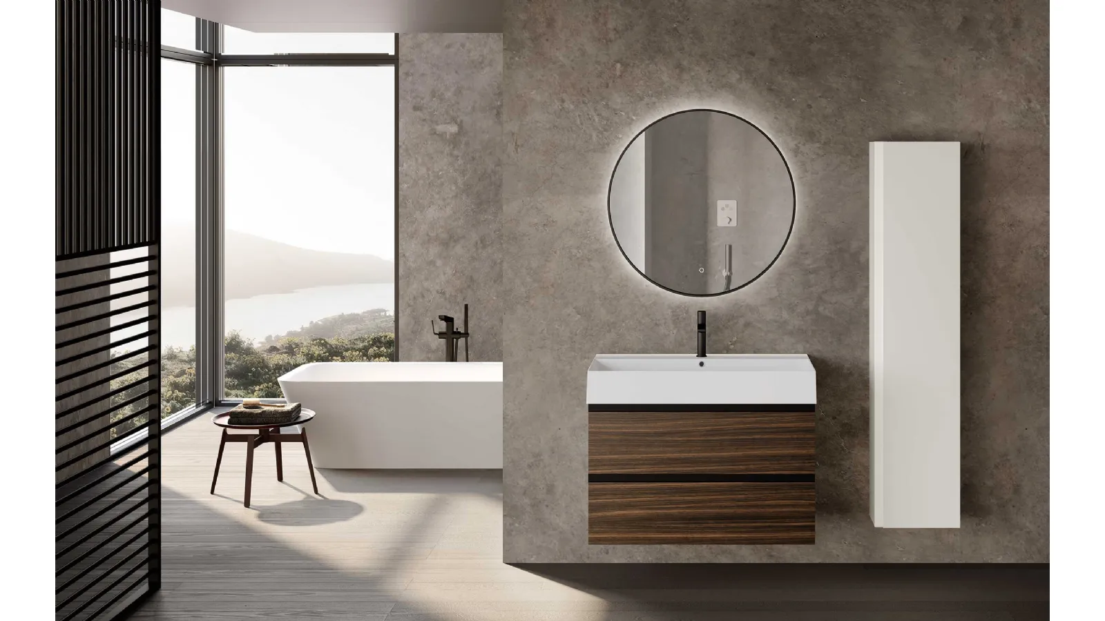 Baxar's Block System Tube C27 suspended bathroom cabinet.