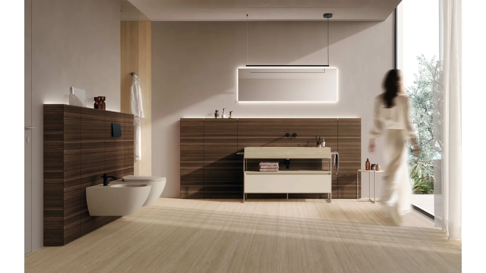 Bathroom mobile M3 System 341 in lacquered and Eucalyptus wood by Baxar