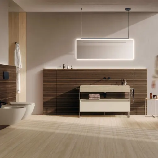 Bathroom mobile M3 System 341 in lacquered and Eucalyptus wood by Baxar