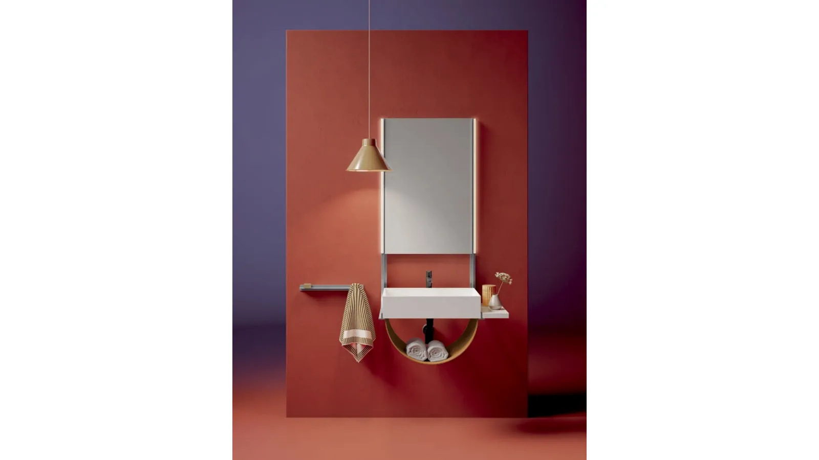 Shaker 02 Bathroom Cabinet with Marble Shelf and Open Compartment in Natural Leather by Ardeco
