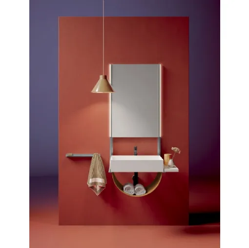 Shaker 02 Bathroom Cabinet with Marble Shelf and Open Compartment in Natural Leather by Ardeco