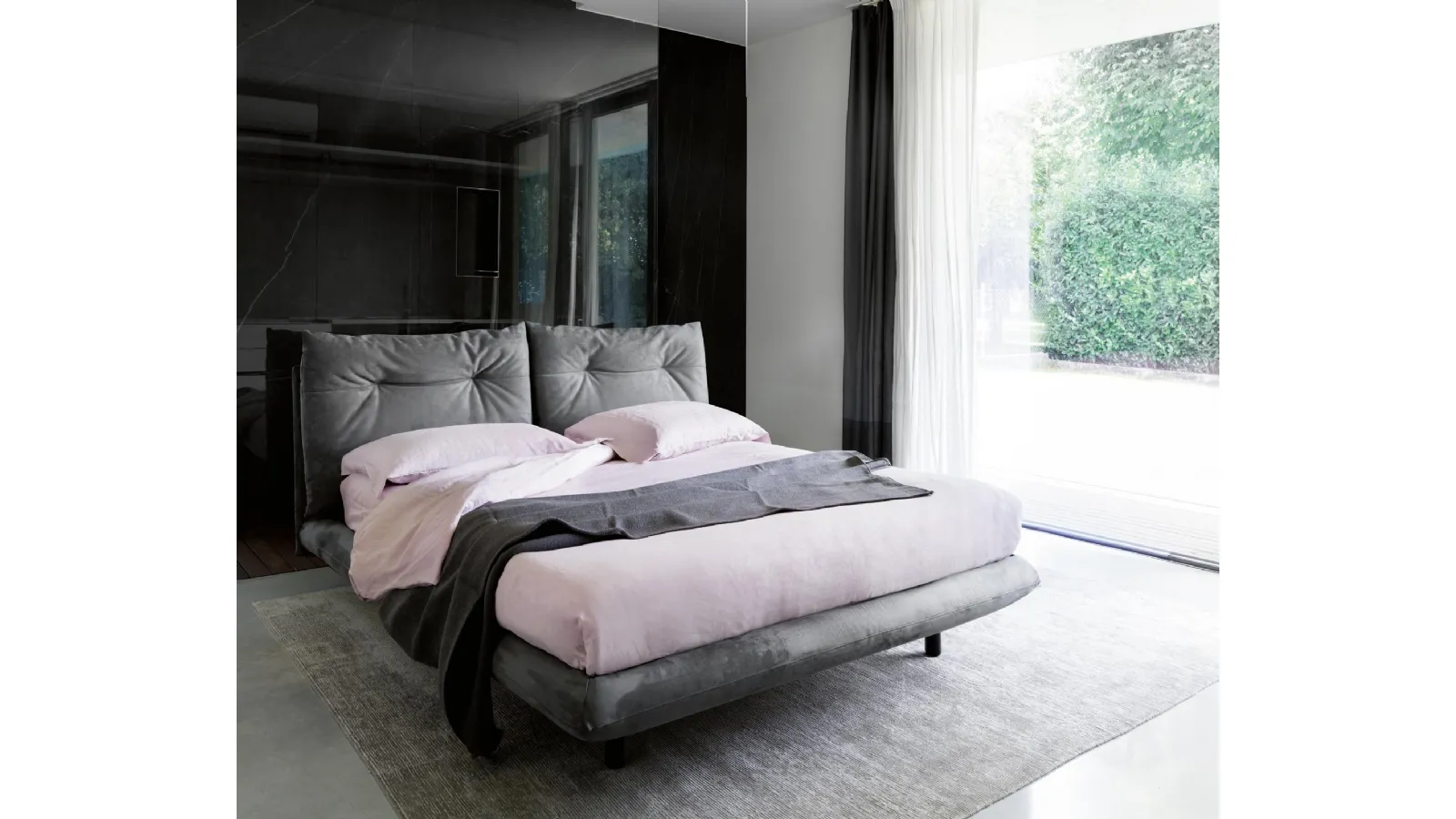 Bed in eco-friendly nabuk fabric by Noctis