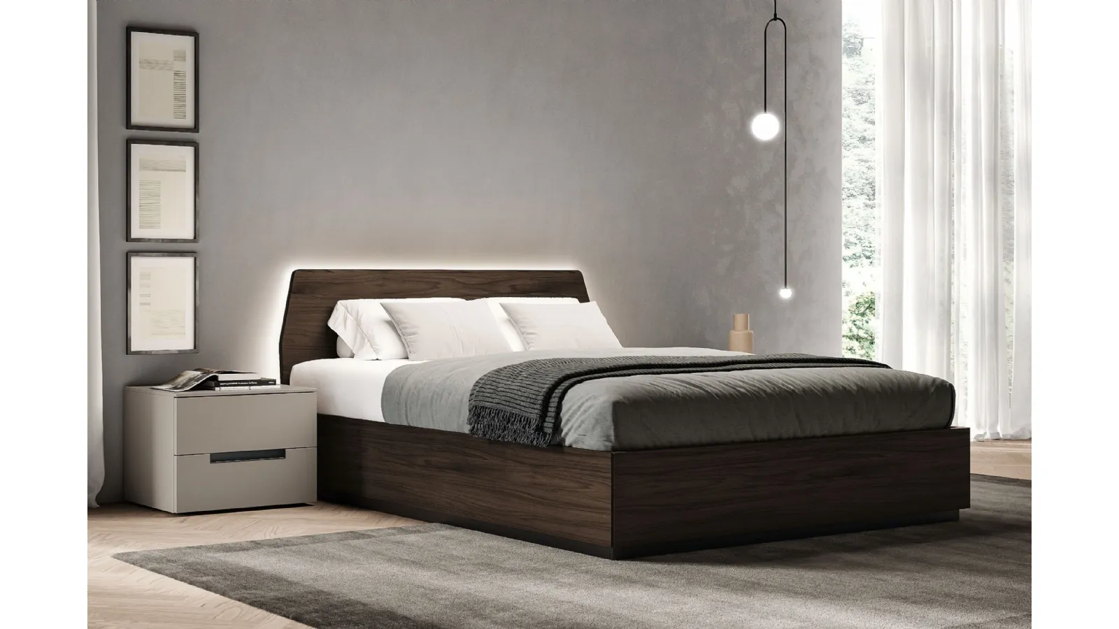 Polar bed with storage box by Spagnol Mobili.