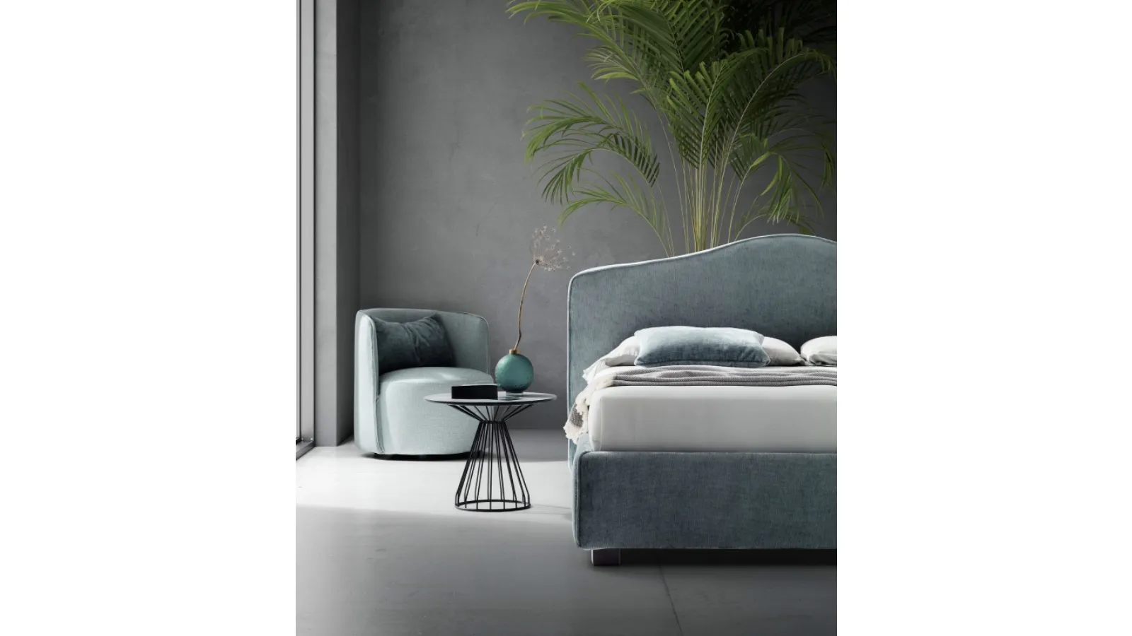 Upholstered fabric bed with a molded Pink headboard by Le Comfort