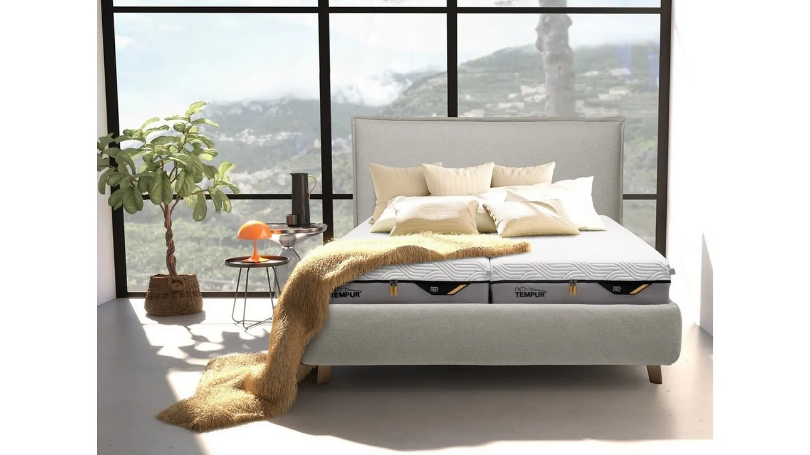Tempur upholstered fabric double bed Sogno