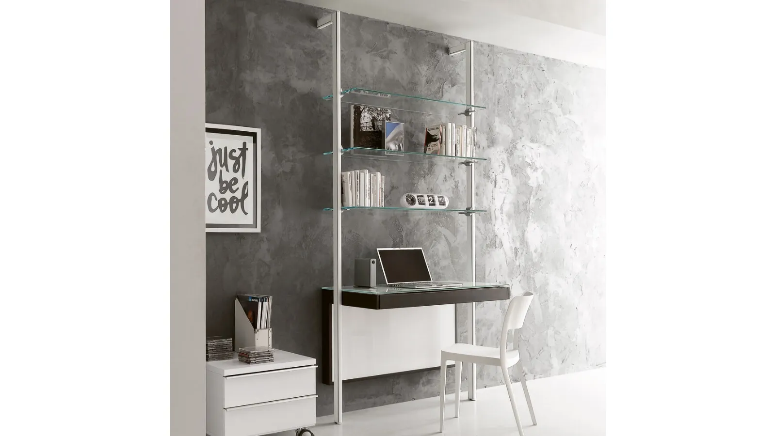 Pienza metal and glass bookcase with Ponti Terenghi desk top.