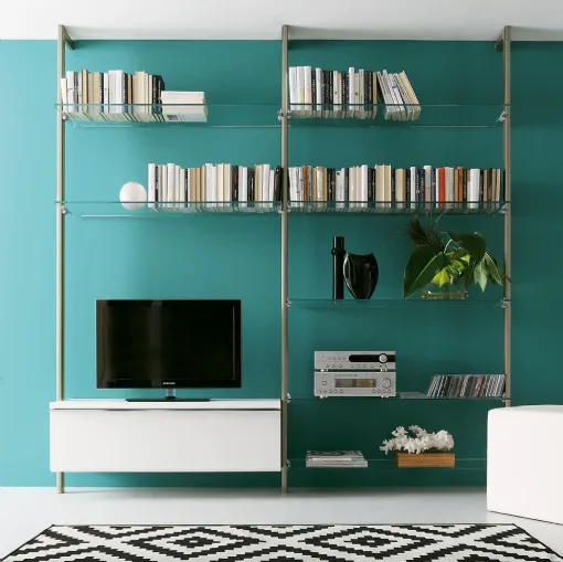 Portofino library in metal, glass, and lacquered by Ponti Terenghi.