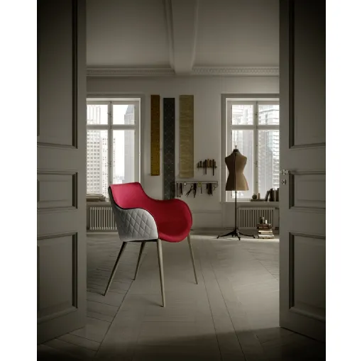 Duke B chair in two-tone quilted fabric and leather by Zamagna