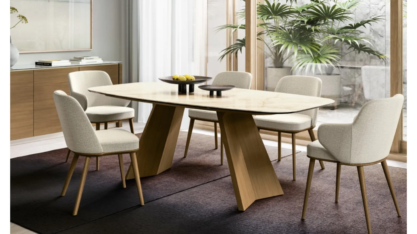 Foyer fabric chair with wooden legs by Calligaris