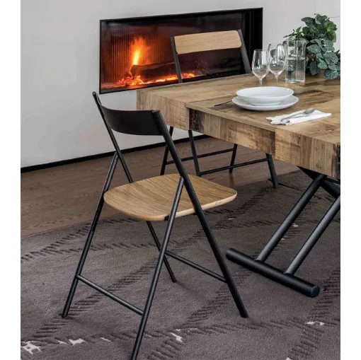 Jolie folding chair in metal with wooden seat by Altacom