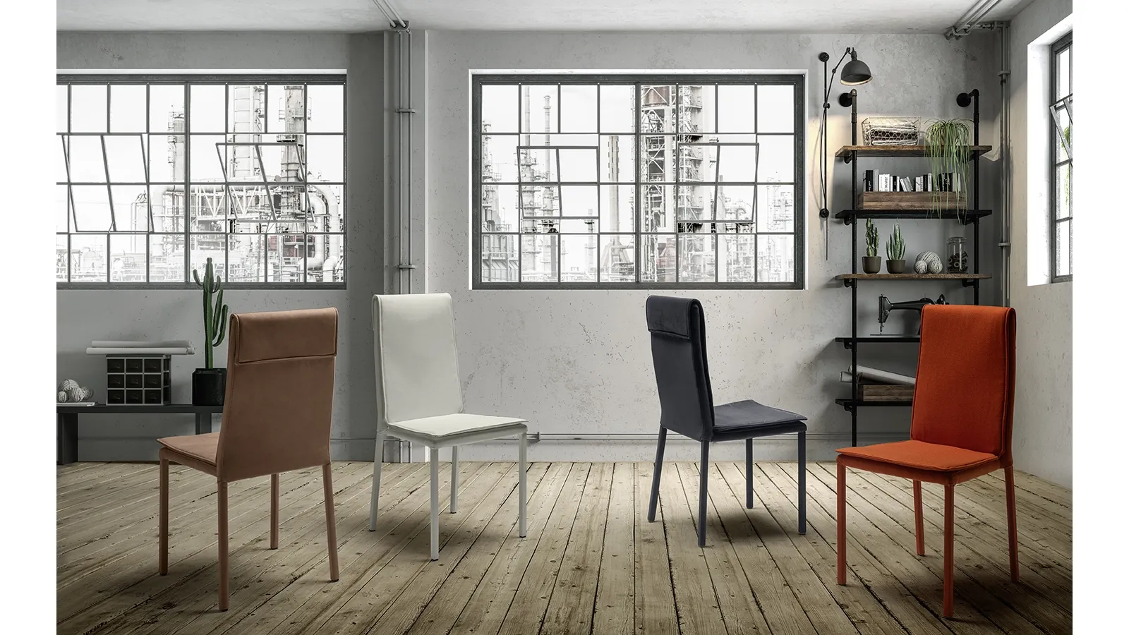 Kilt Atelier stackable chair upholstered in Zamagna leather or fabric