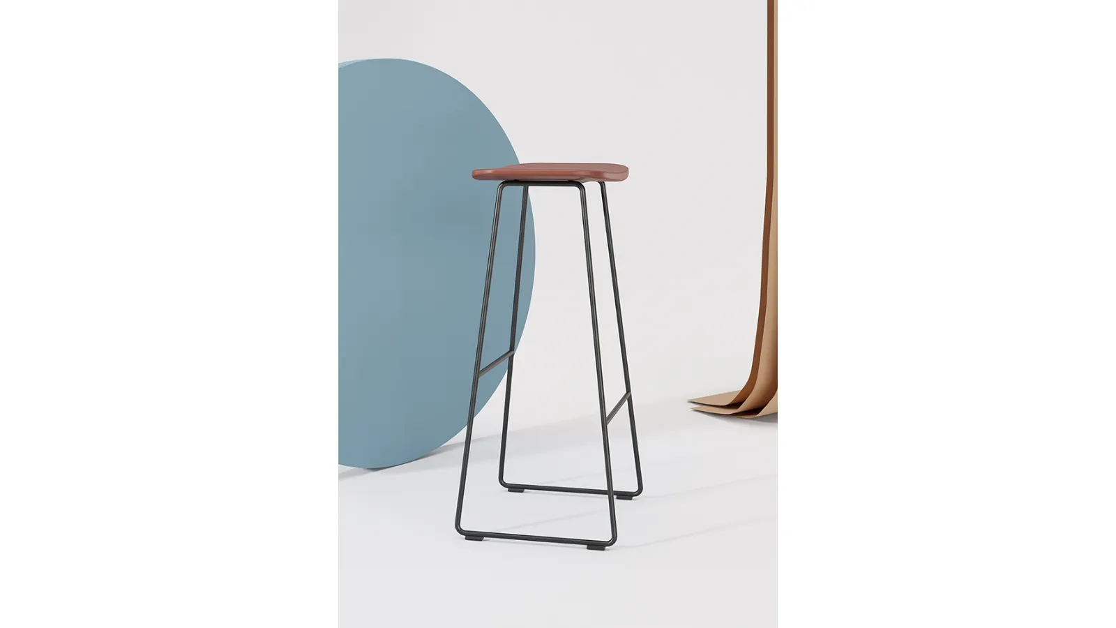 Klejn Stool barstool with faux leather seat and steel rod base by Infiniti.