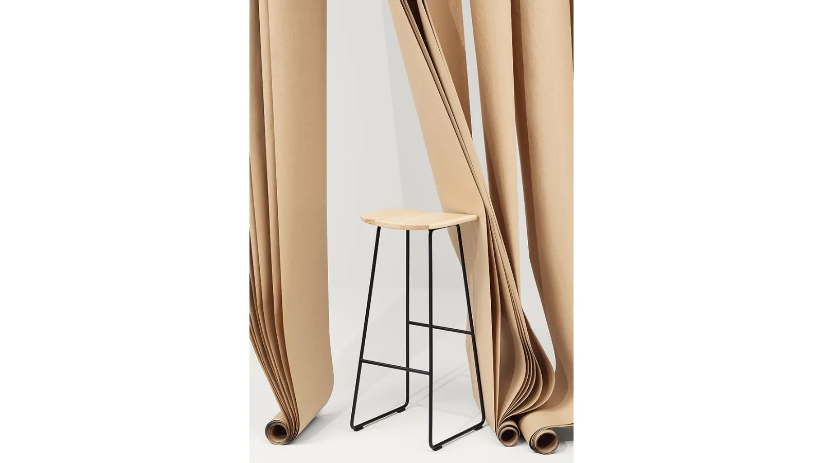 Klejn Wood Stool with Ash seat and steel rod base by Infiniti.