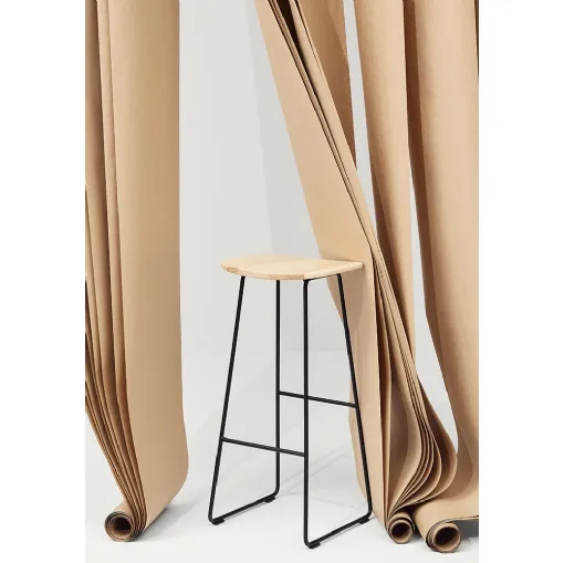 Klejn Wood Stool with Ash seat and steel rod base by Infiniti.