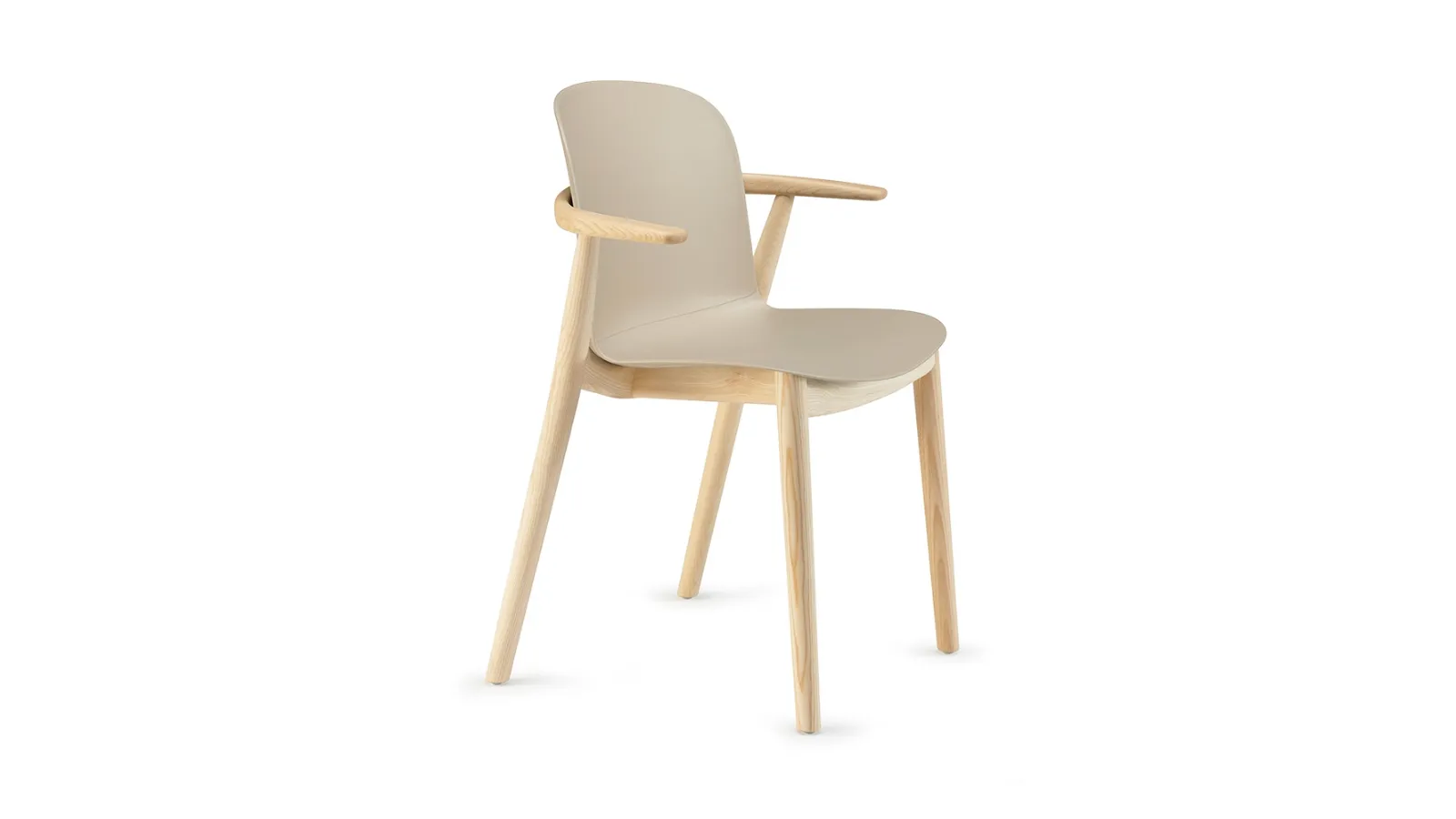 Chair with armrests Relief Wooden Legs with polypropylene shell and solid Ash wood legs by Infiniti