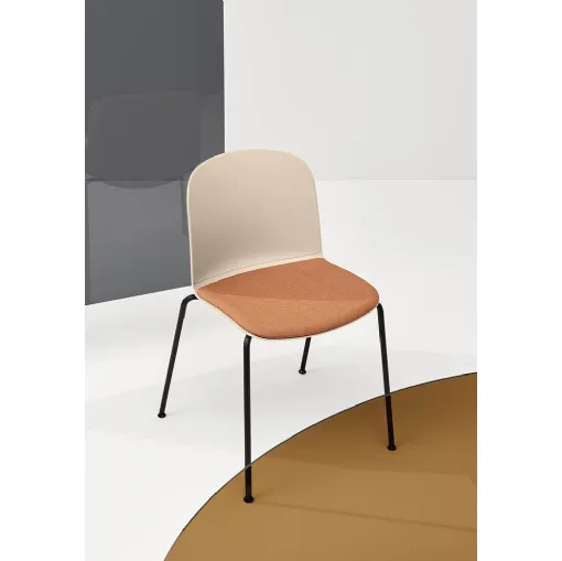 Relief 4 Legs chair in polypropylene with upholstered fabric seat and steel legs by Infiniti.