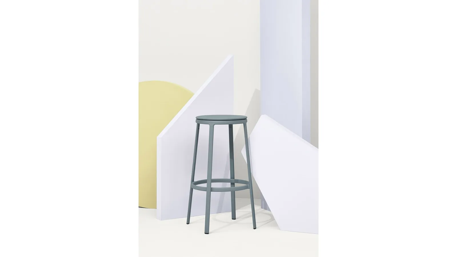 Round&Round Kitchen Stool in Dusty Blue with post-consumer plastic seat and steel base by Infiniti.