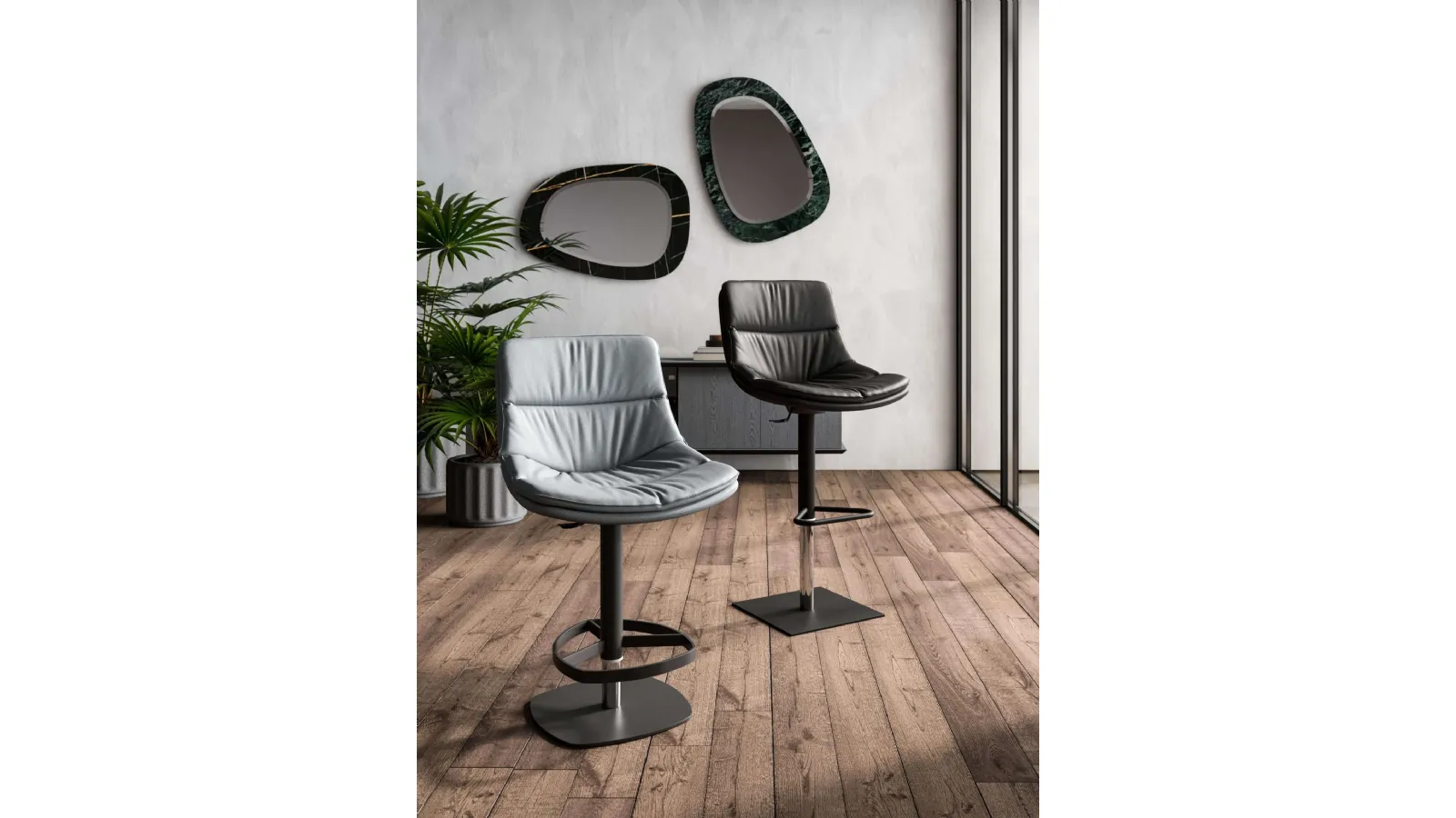 Leather Coco and Noa stools by Ozzio