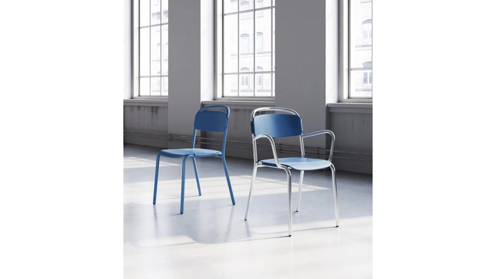 Chair with and without armrest Skol in polypropylene with steel frame by Infiniti.