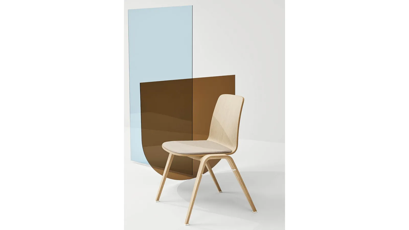 Stackable Woodstock chair in Natural Oak with padded fabric seat by Infiniti.