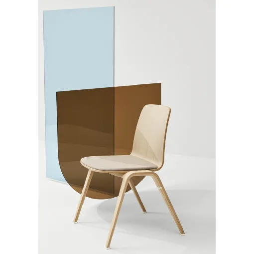 Stackable Woodstock chair in Natural Oak with padded fabric seat by Infiniti.