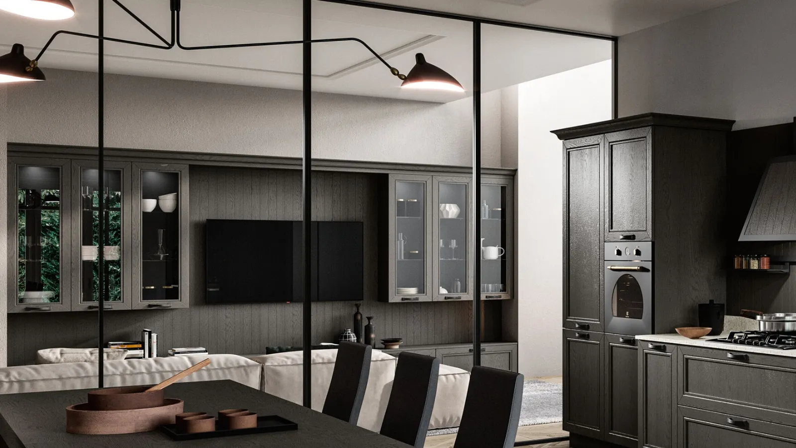 Living Opera wall unit in solid ash wood by Arredo3.