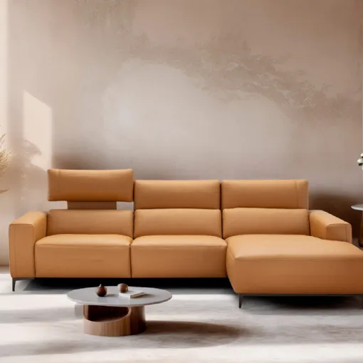 Relax leather sofa with peninsula Bertè by Franco Ferri.