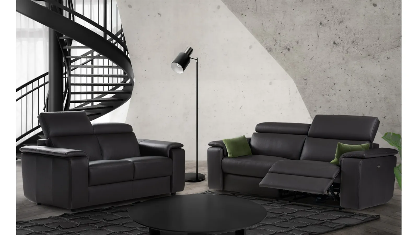 Relax living room in leather, Seattle model by Nicoletti Home