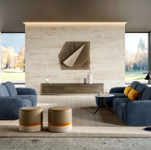 Susa fabric living room set with peninsula and linear by Le Comfort