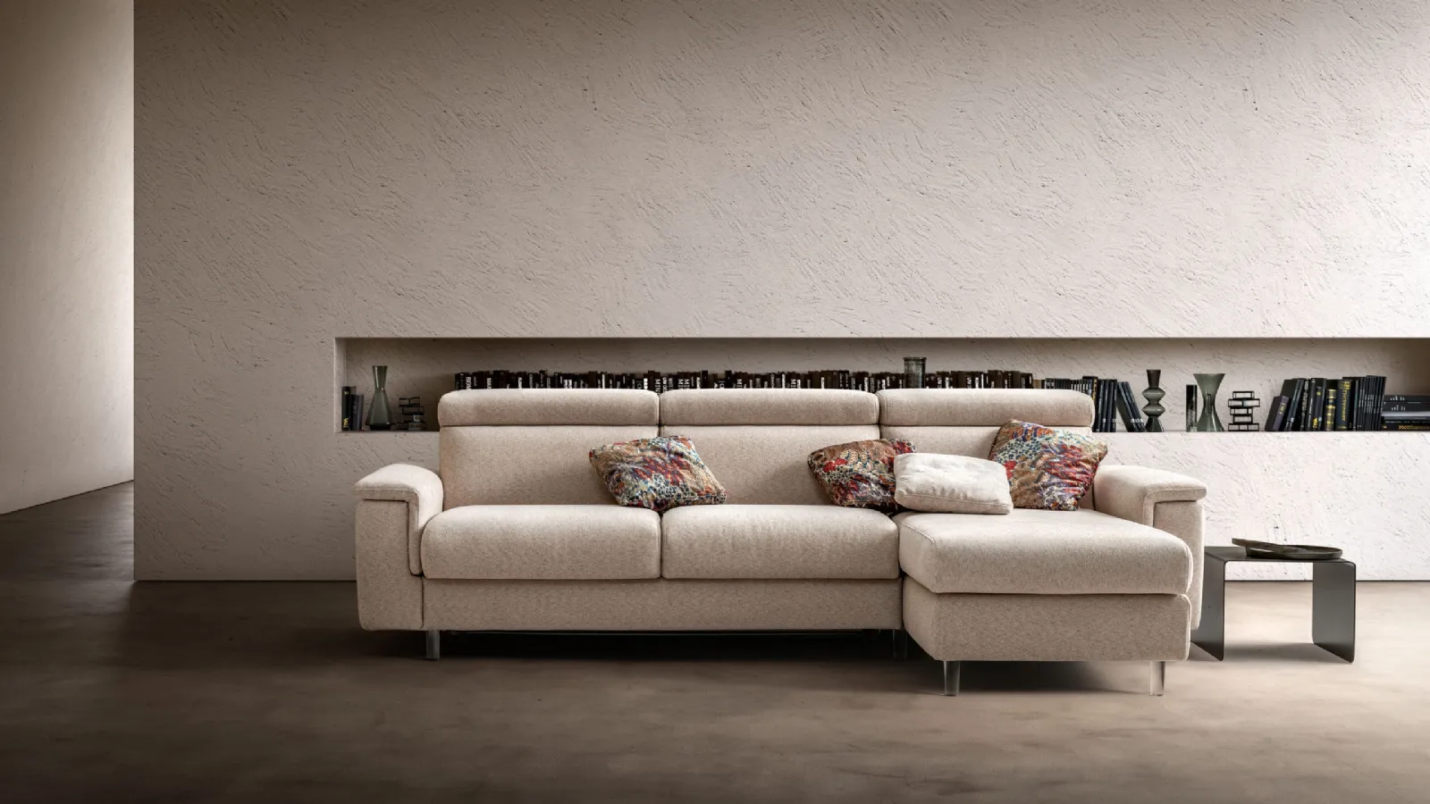 Pull-out sofa bed with chaise lounge 