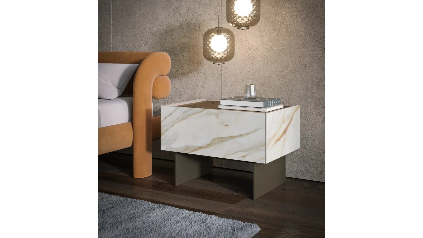 Cristalia bedside table in printed glass by Tonin Casa