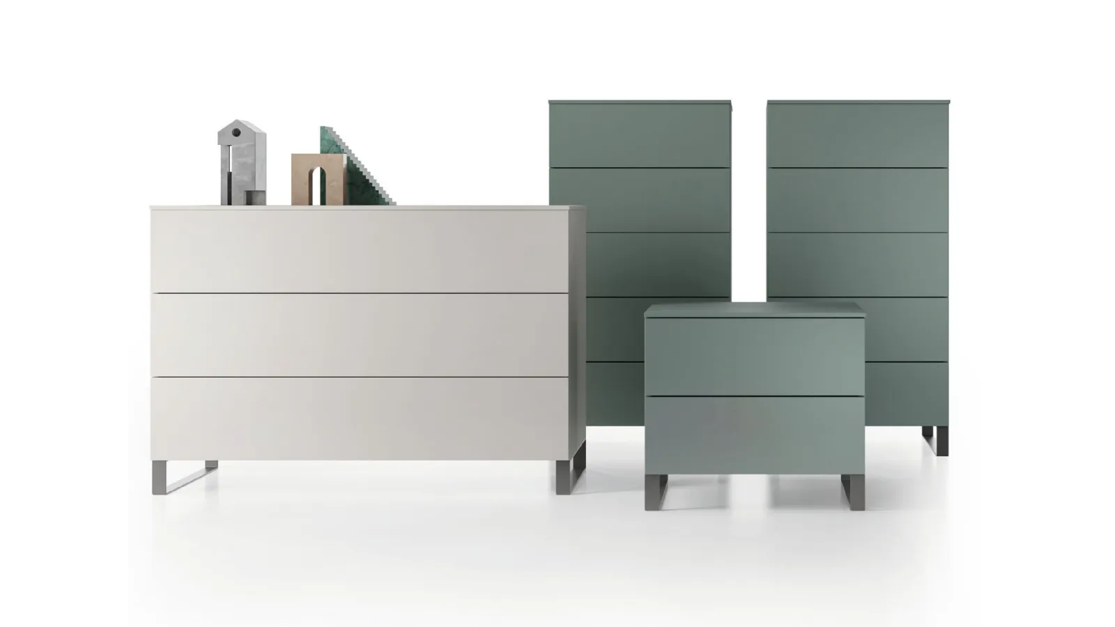 Night group Sled in matt lacquer by Spagnol Mobili.