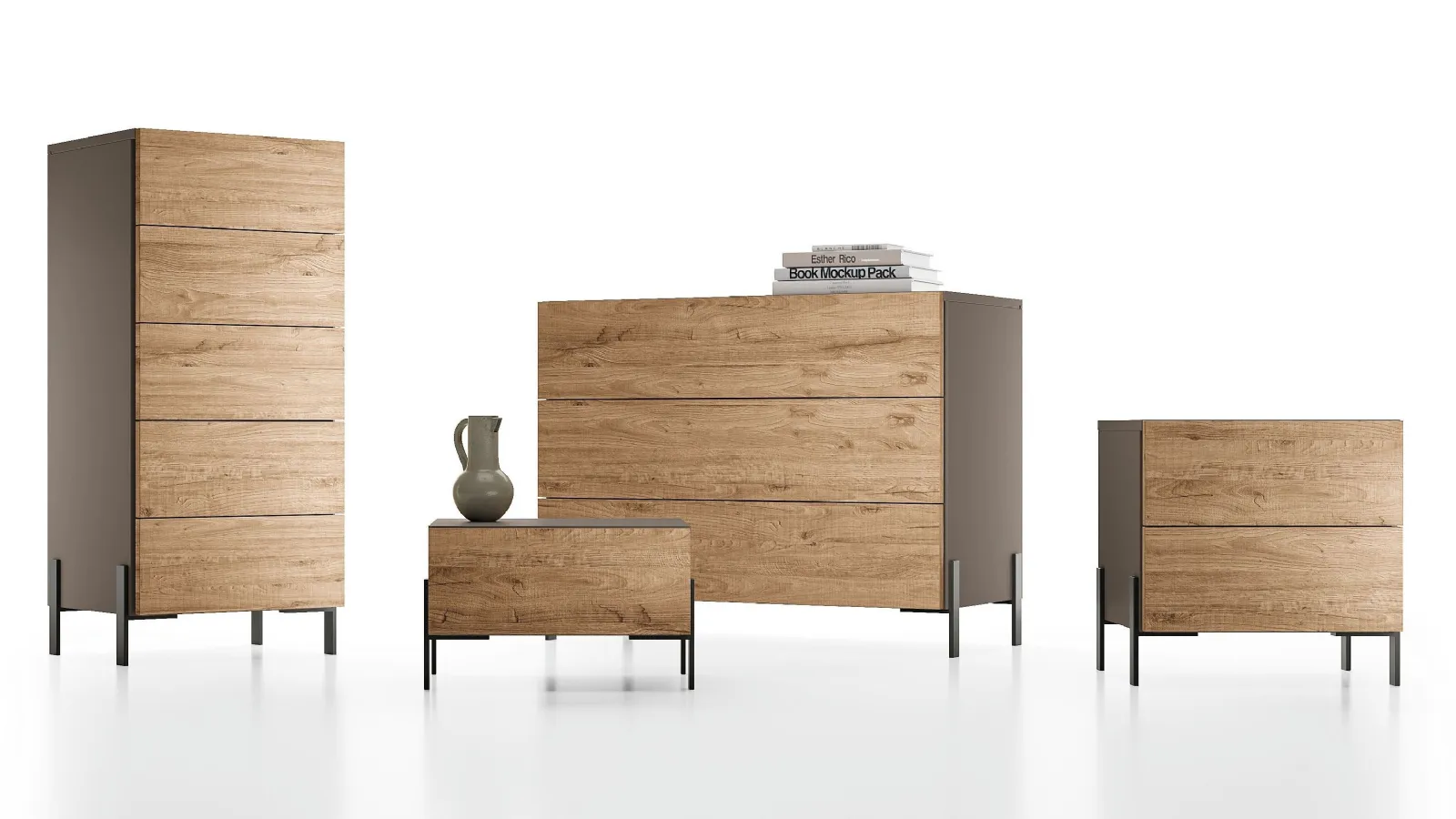 Night Velvet group in knotted oak by Spagnol Mobili.