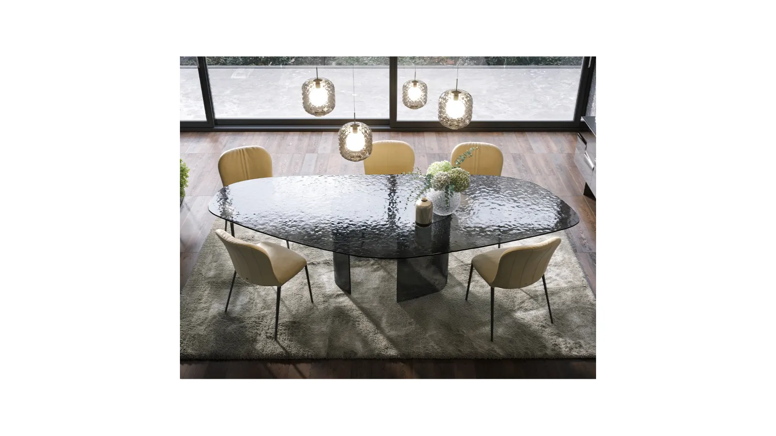 Curved and hammered glass table Ablos by Tonin Casa