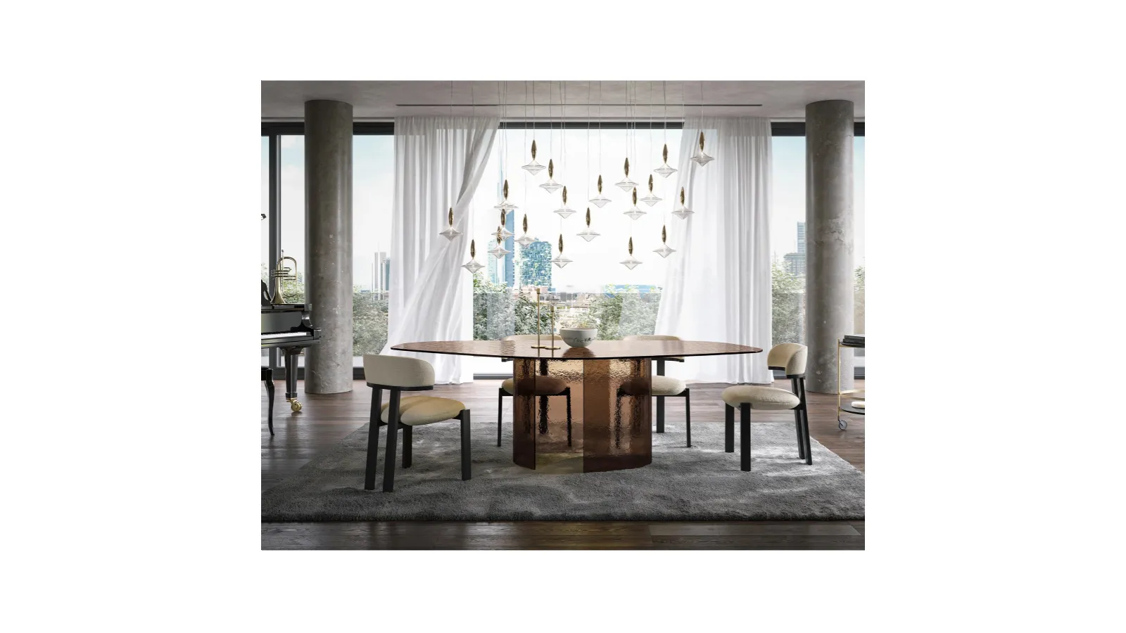 Curved and hammered glass table Ablos by Tonin Casa