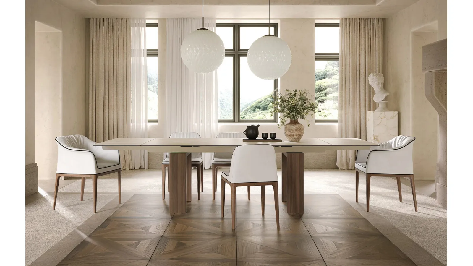 Brooklyn table in Travertine ceramic by Tonin Casa.