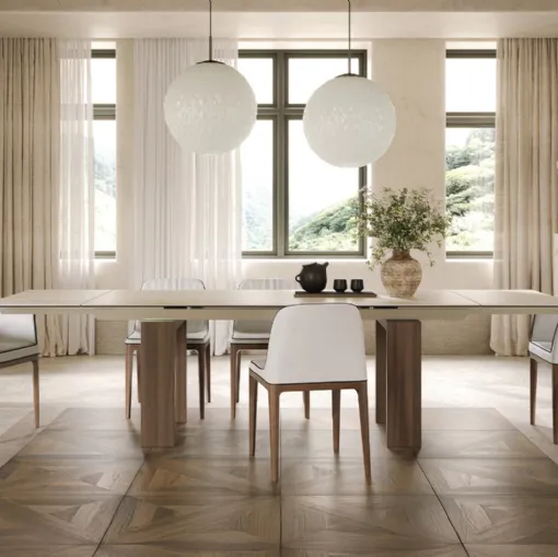 Brooklyn table in Travertine ceramic by Tonin Casa.